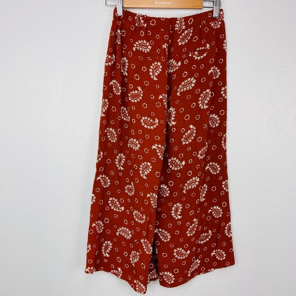 Zara Paisley Bronze Orange Brown Open Side Slits Casual Capris Pants - Picture 4 of 8